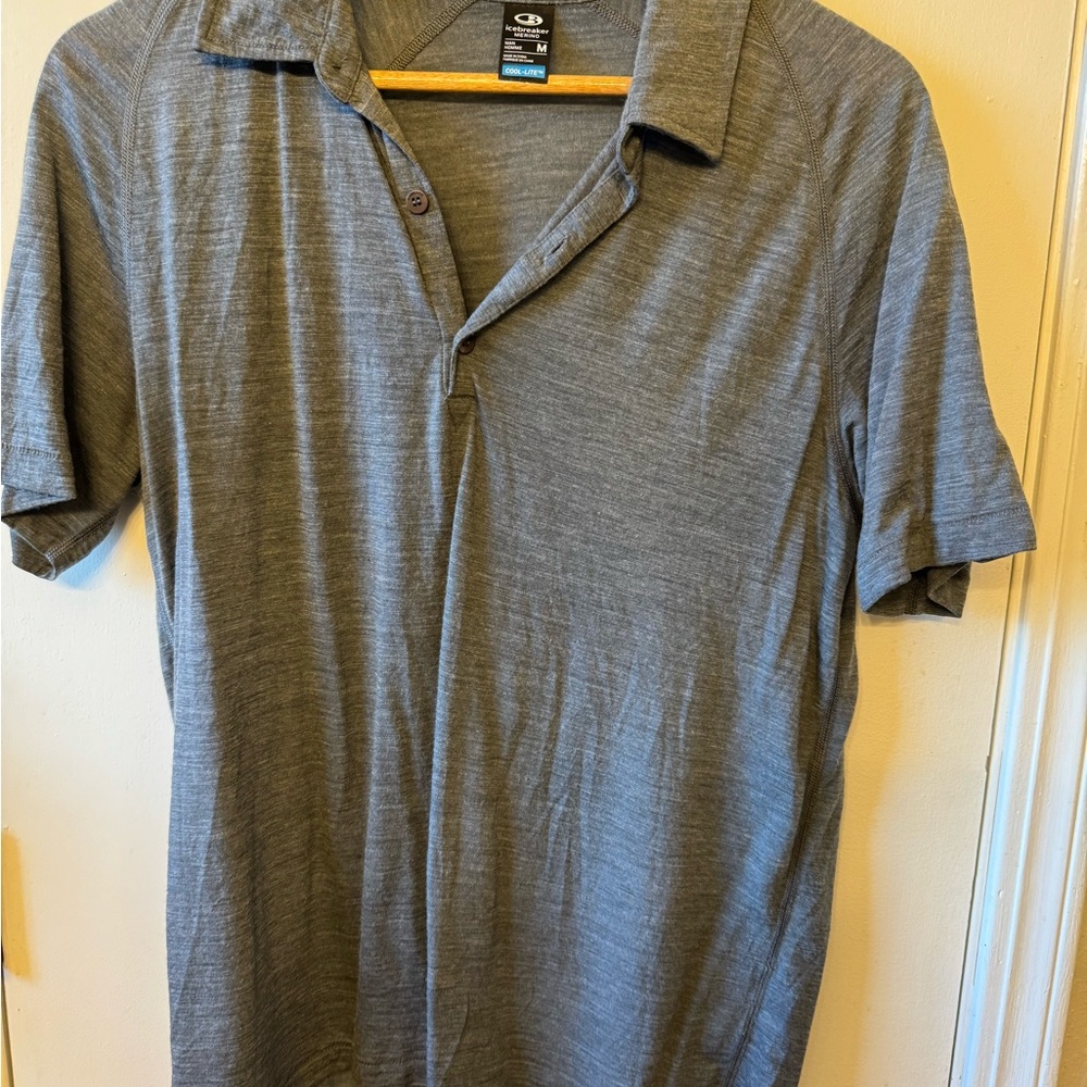 Icebreaker Gray Mens Cool-Lite Polo Medium Merino Wool